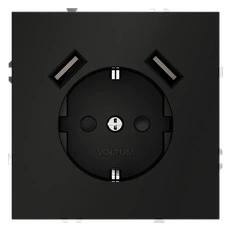 Изображение Розетка USB А+А с заземлением и шторками Voltum S70, черный матовый (механизм + накладка)