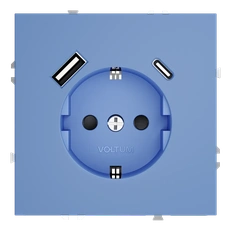 Изображение Розетка USB А+С с заземлением и шторками Voltum S70, деним (механизм + накладка)