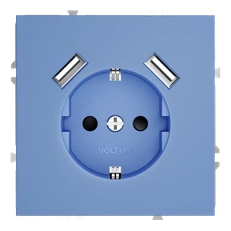 Изображение Розетка USB А+А с заземлением и шторками Voltum S70, деним (механизм + накладка)